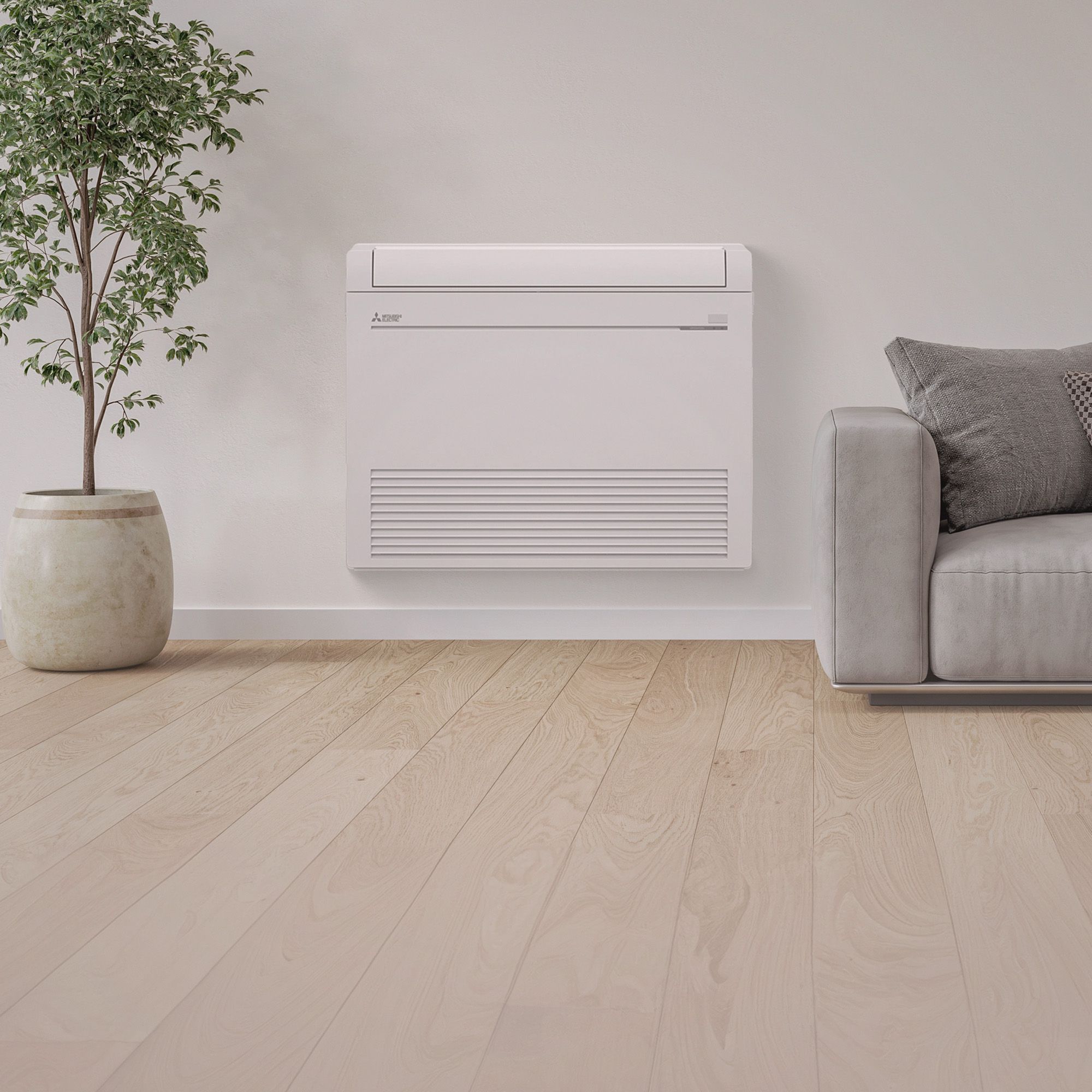 Mitsubishi KX floor-mounted unit beside a sofa